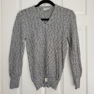 NWT vintage Helen Sue grey black white knit sweater top v-neck long sleeve